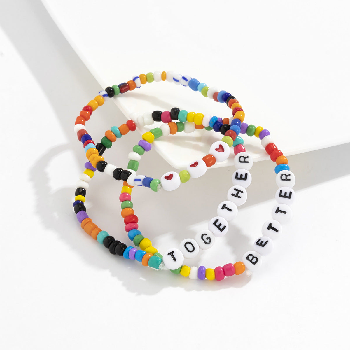 Planderful Vienna Verve Acrylic Heart Letter Bead Bracelet Set For Women Elegant Pastel Color Contrast