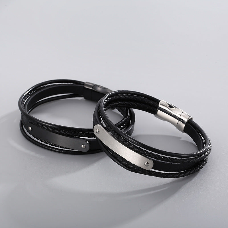 Planderful Leather Bracelet MultiLayer Mens Stainless