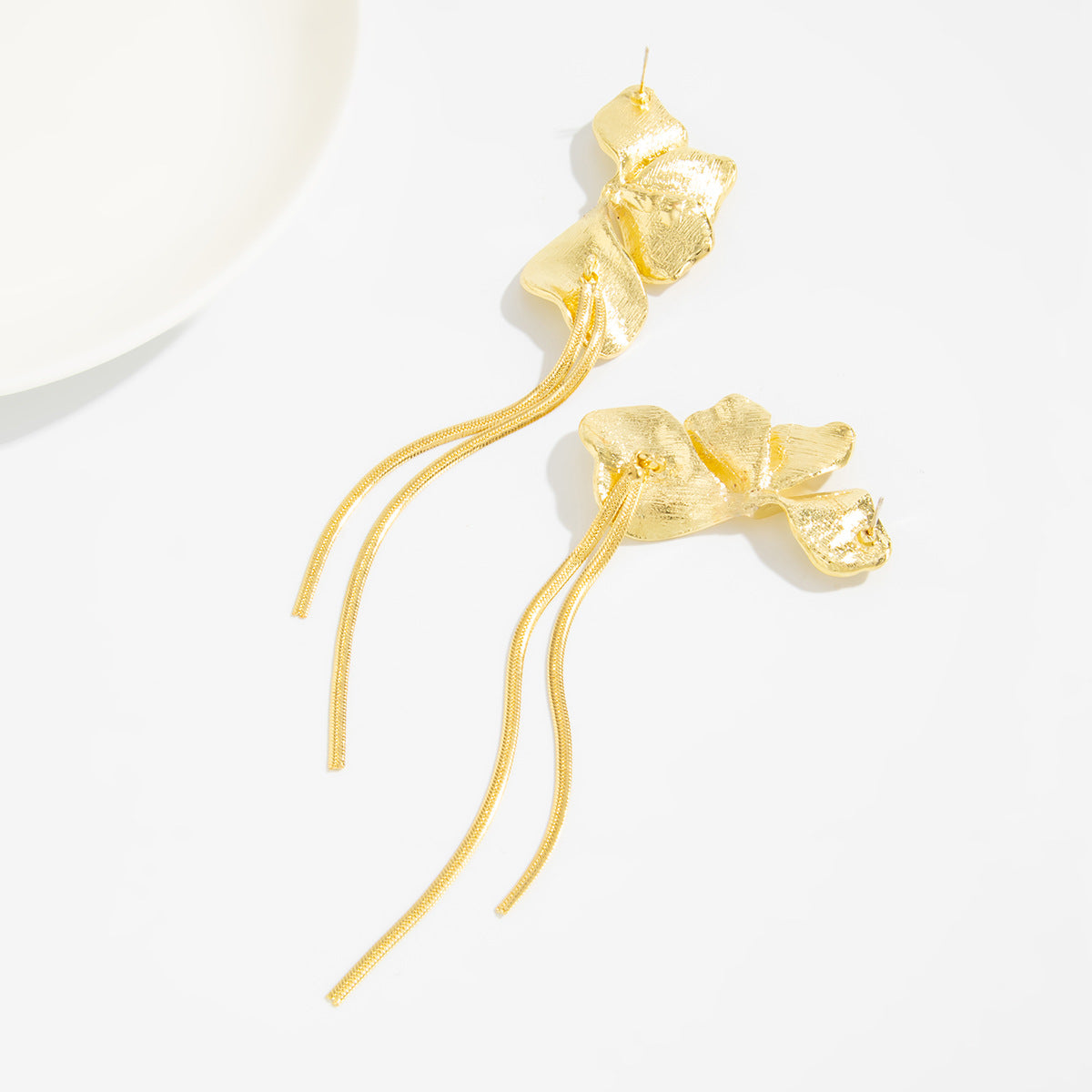 Planderful Vienna Verve Petal Stud Earrings For Women With Long Fringe Snake Bone Chain Statement Jewelry
