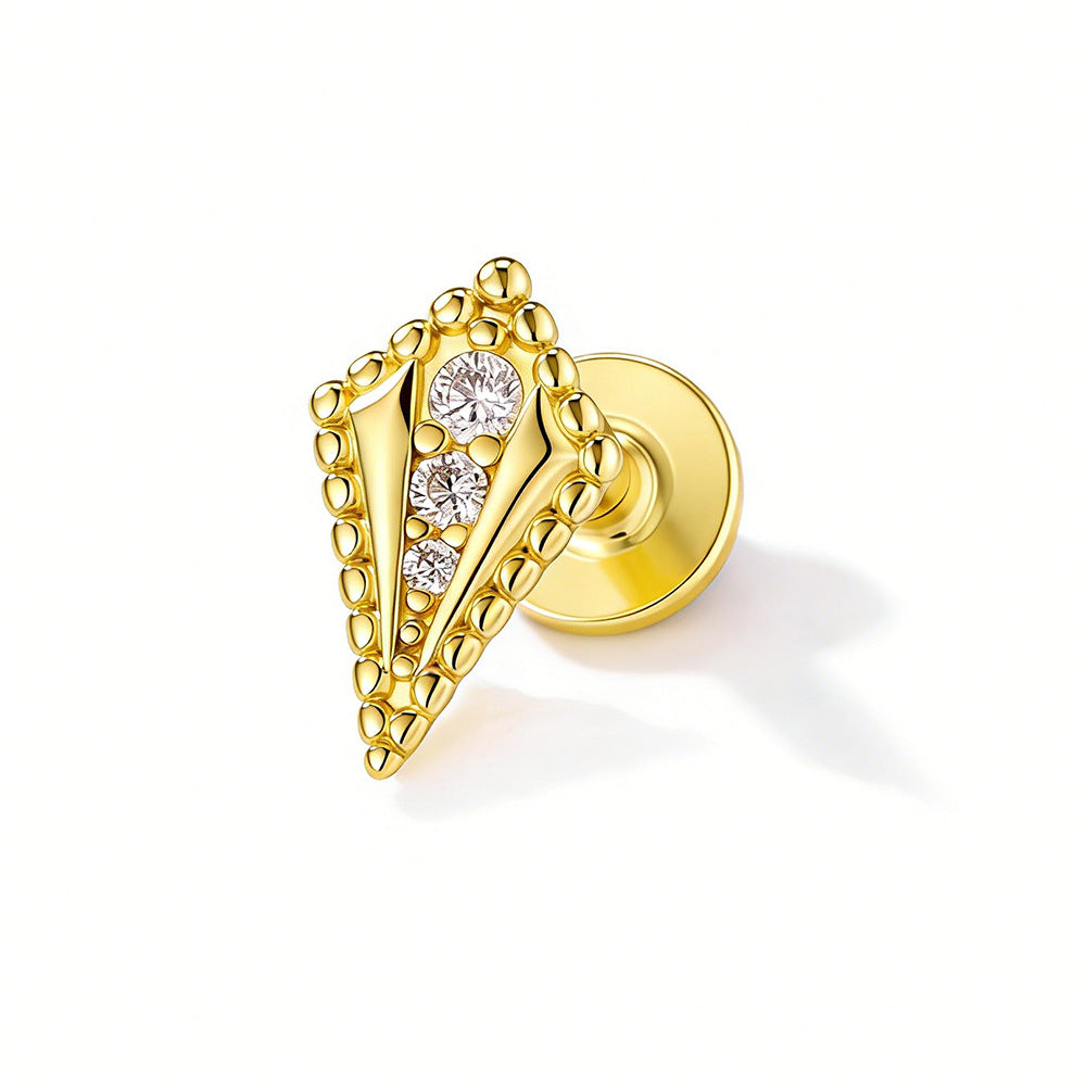 S925 Sterling Silver Stacked Geometric Zircon Inlaid Flat Head Thread Piercing Earbone Stud Earrings