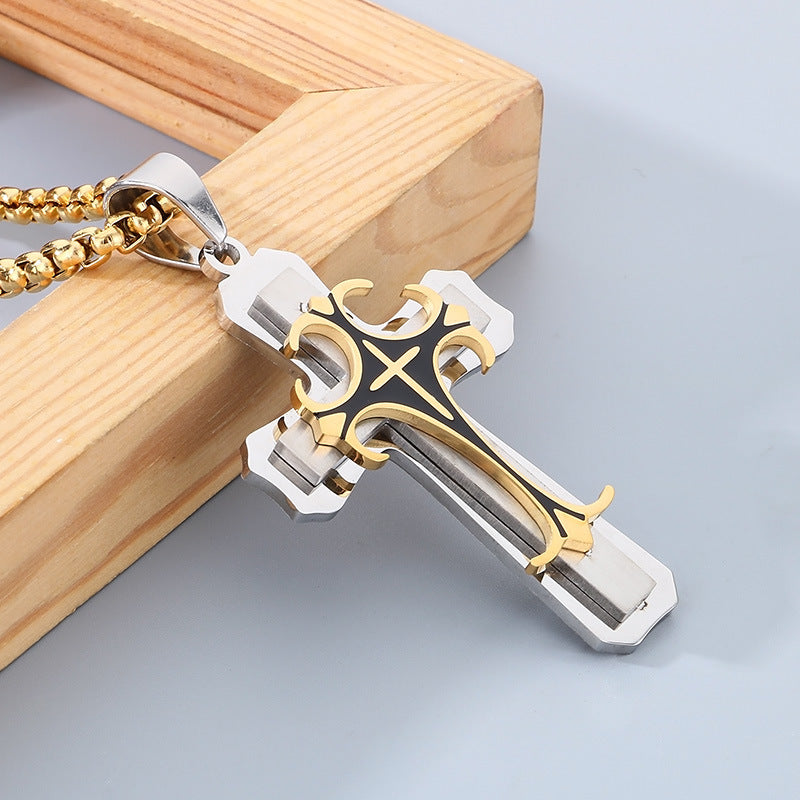 Planderful Men Cross Pendant Necklace Titanium Durable