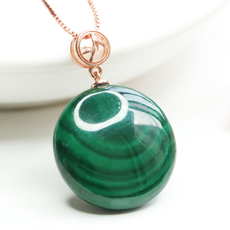 Malachite Round Peace Plaque 925 Silver Pendant — No Chain