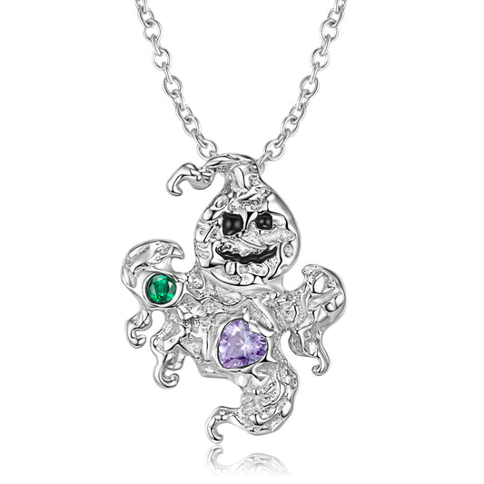 Halloween Melting Ghost Pendant Zircon Silver Necklace