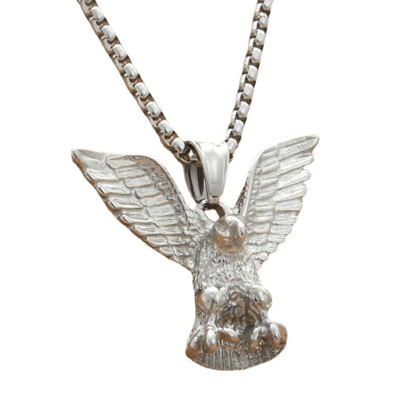 Personalized Titanium Steel Eagle Wing Pendant Necklace for Men - Retro Punk Style by Planderful