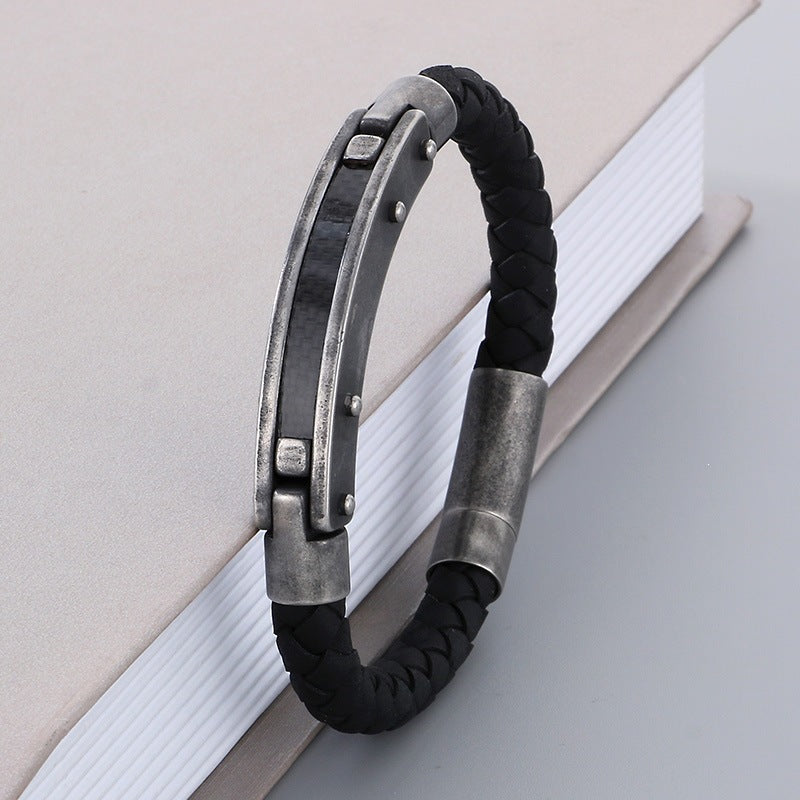 Cool Carbon Fiber Woven Leather Bracelet – & Men's Stainless Steel Bracelet