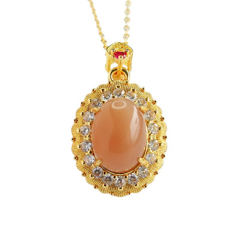 Orange Moonstone Teardrop Bail Pendant — No Chain