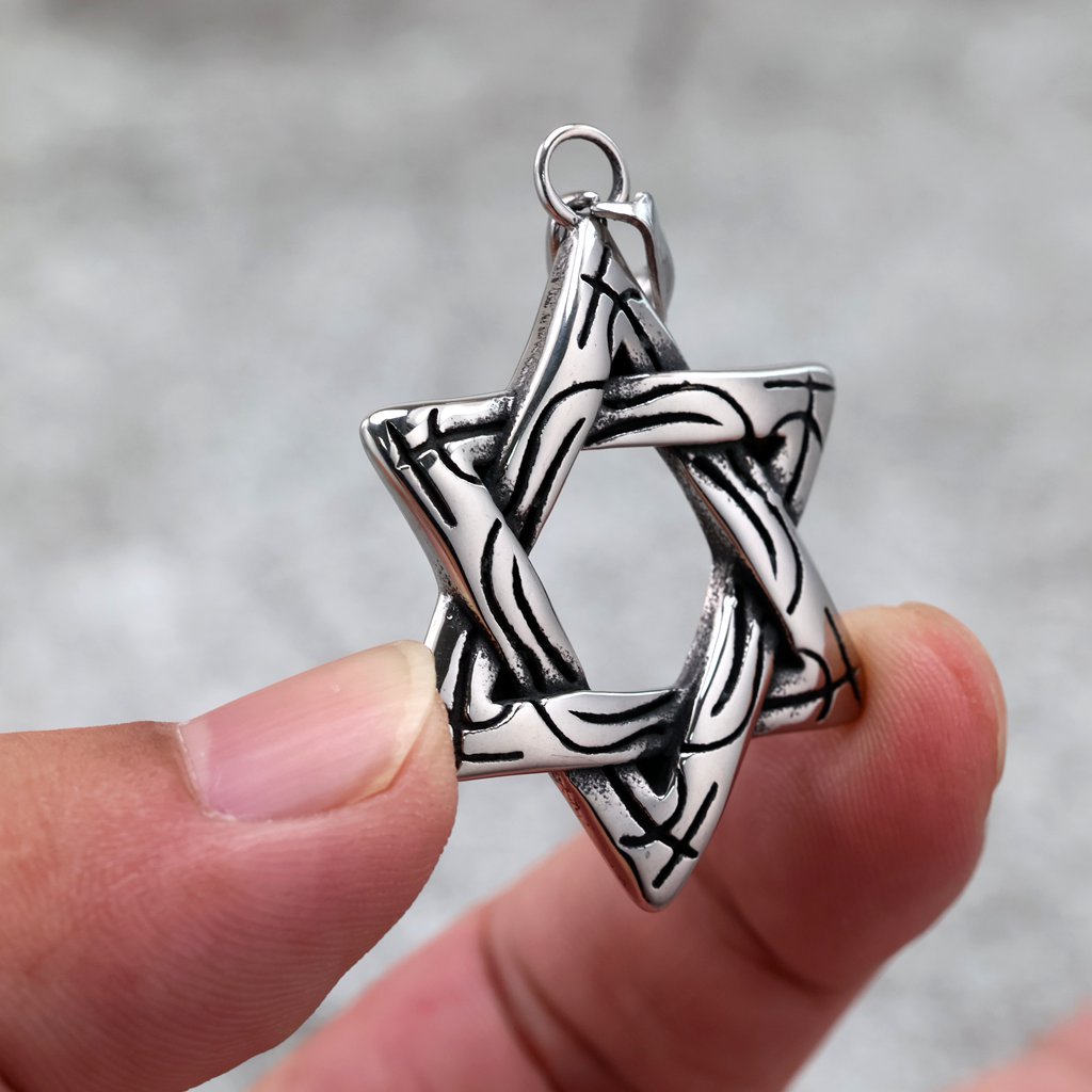 Planderful Hexagram Pendant Necklace Unisex Retro Stainless Steel Single-Sided Jewelry For Men And Women