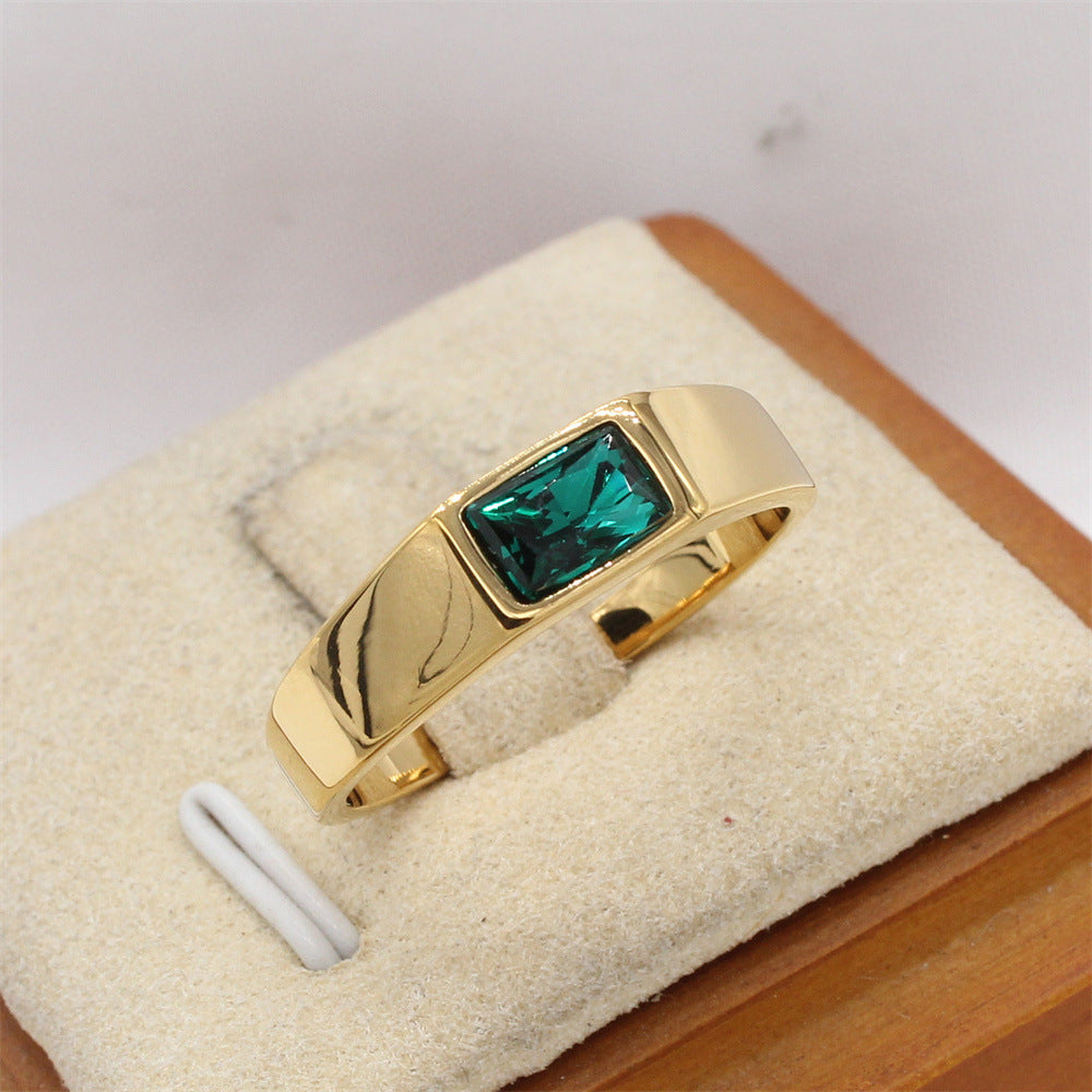 Planderful Jewelry Steel Ring With Rectangular Stone