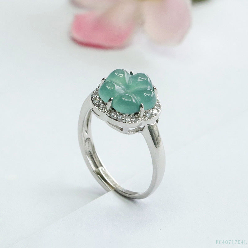 Blue Water Jadeite Flower Ring