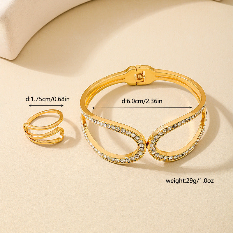 Fashionable Zircon-Encrusted Bracelet Ring Set for Women