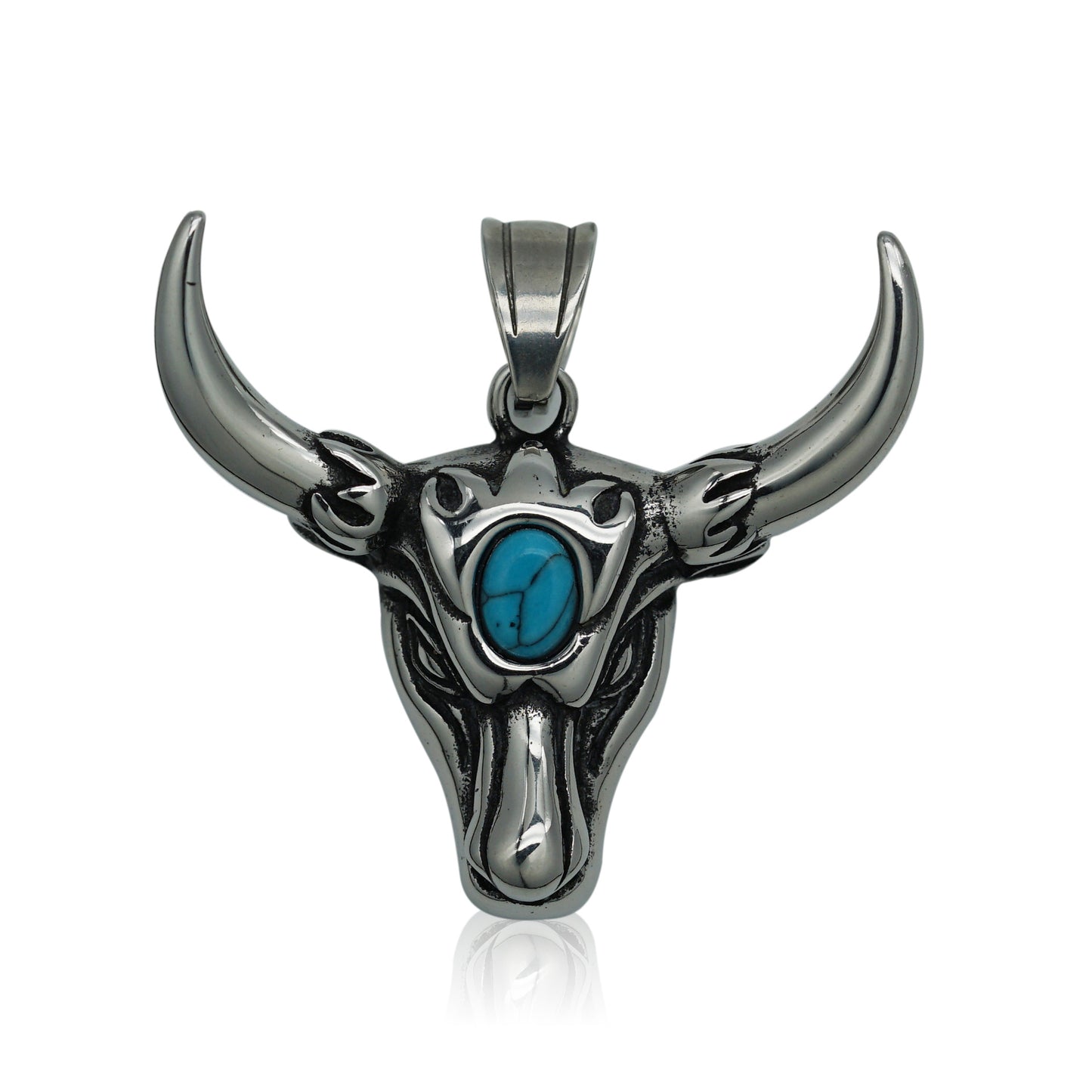 Steel Necklace – Vintage Turquoise Bull Head Pendant For Men Punk Rock Accessory