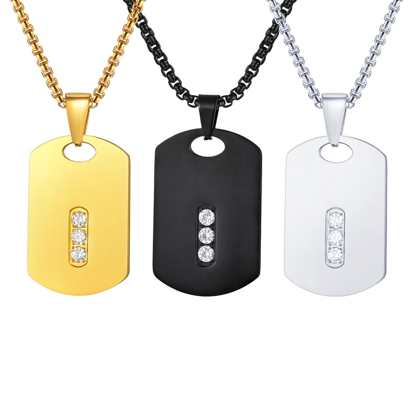 Planderful Mens Stainless Zircon Dog Tag Geometric Necklace