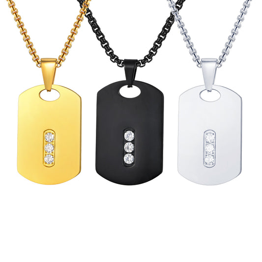 Planderful Mens Stainless Zircon Dog Tag Geometric Necklace