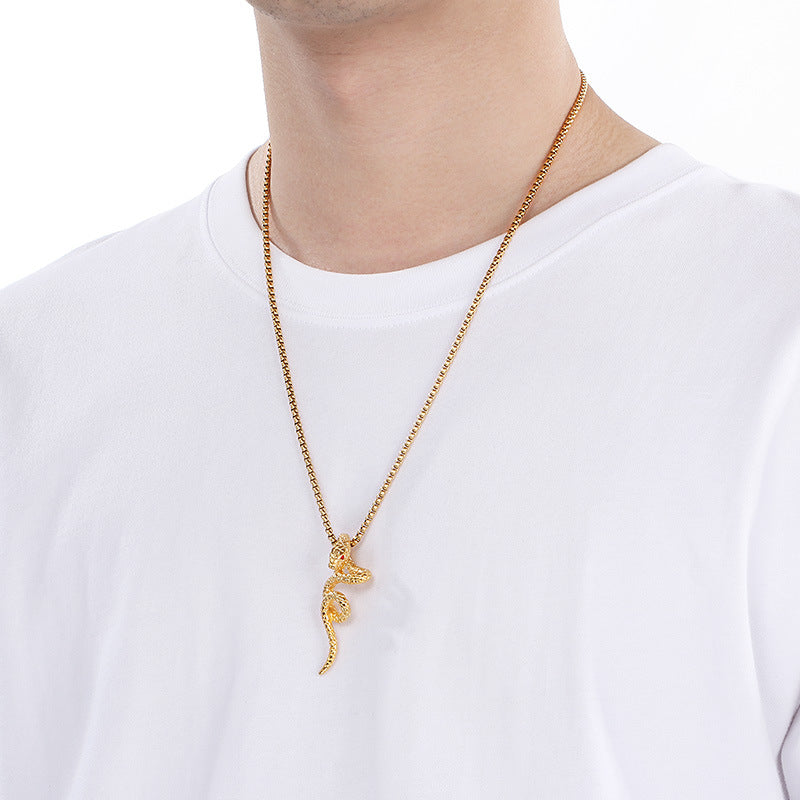 Planderful Mens Snake Pendant Gold Plated Titanium Necklace
