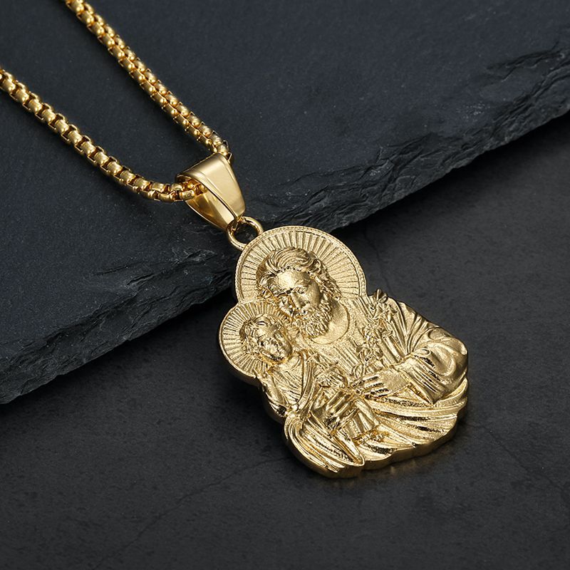 Planderful Hip Hop Jewelry Gold Plated Stainless Steel Zircon Holy Family Pendant Necklace For Unisex Fans