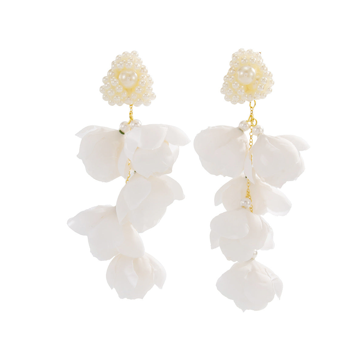 Planderful Vienna Verve Three Dimensional Rose Pearl Earrings For Women Fringed Beaded Fabric Jewelry