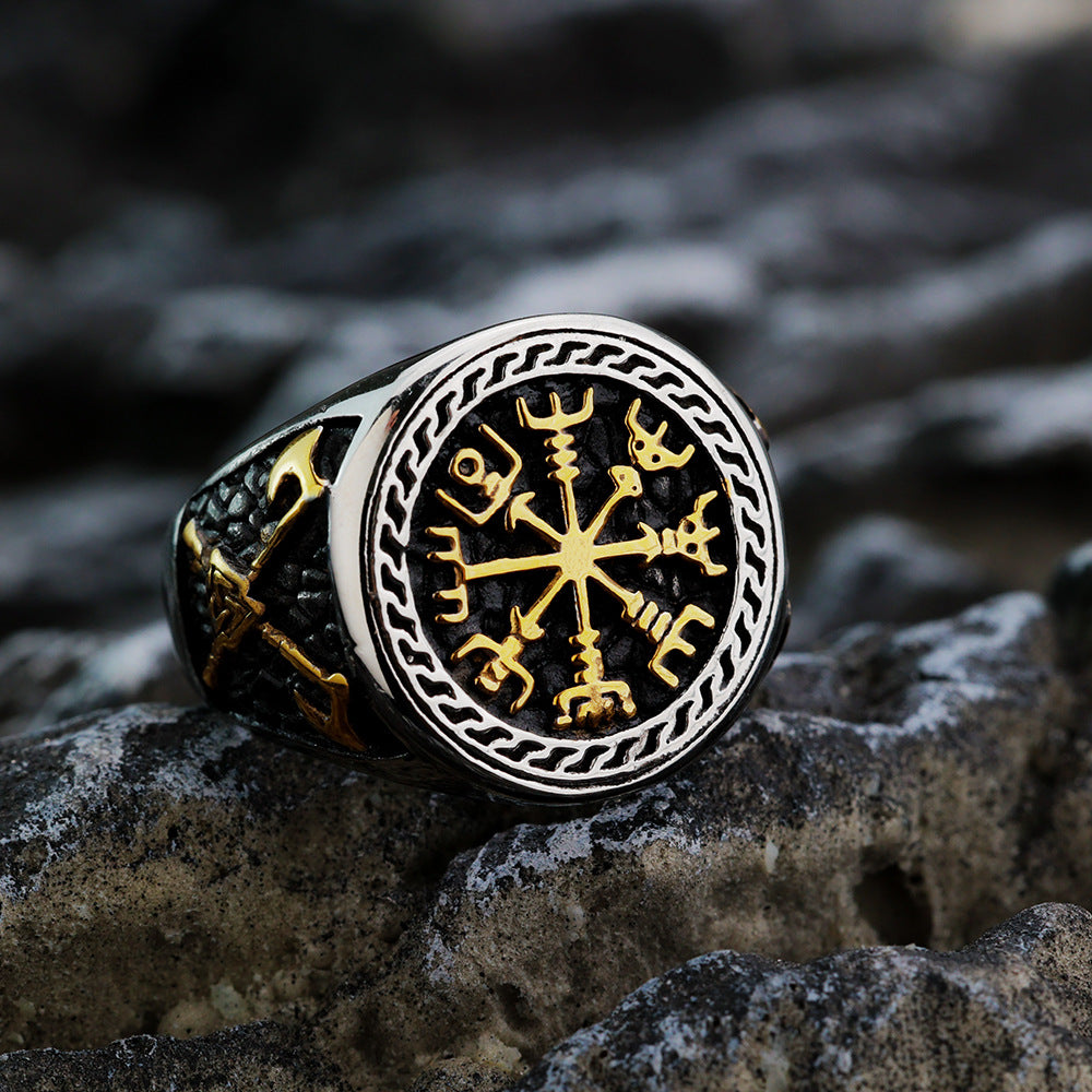 Planderful Titanium Steel Ring For Men Nordic Viking Bold Double Axe Pattern Everyday Genie Collection