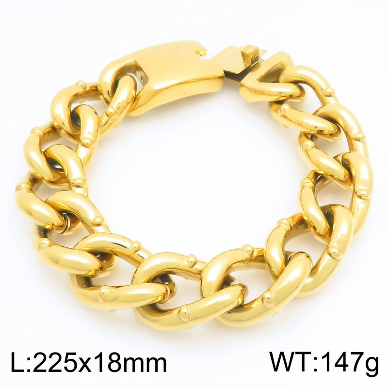 Round Bead Rivets Solid 18mm Cuban Hip-Hop Design Stainless Steel Men's Bracelet