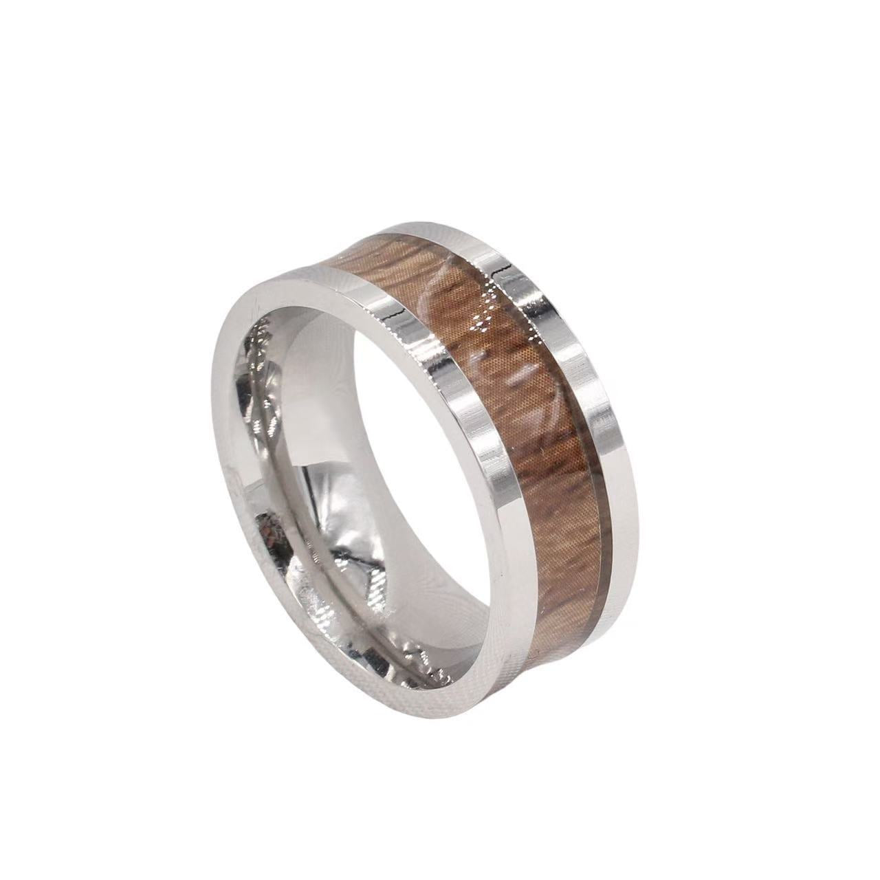 Planderful Jewelry Men's Titanium Steel Wood Grain Ring