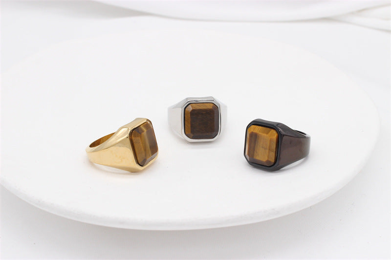 Planderful Tiger Eye Titanium Steel Ring For Men Unisex Protection Statement Durable Style