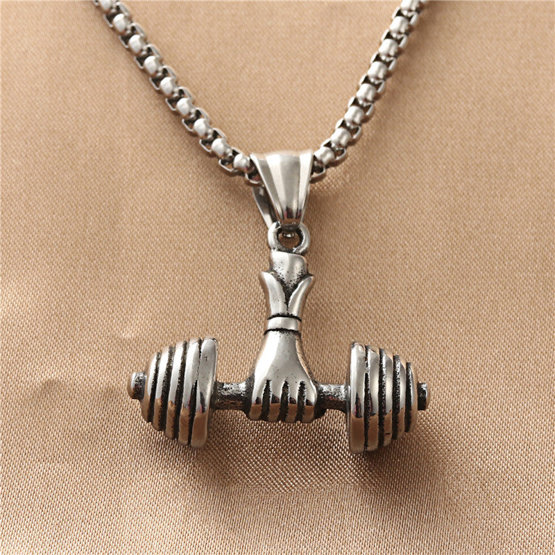 Titanium Steel Dumbbell Pendant Necklace for Men - Retro Punk Style from Planderful Everyday Genie Collection