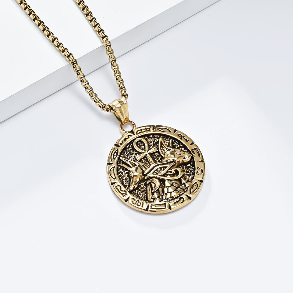 Vintage Egyptian Anka Cross Anubis God Titanium Necklace