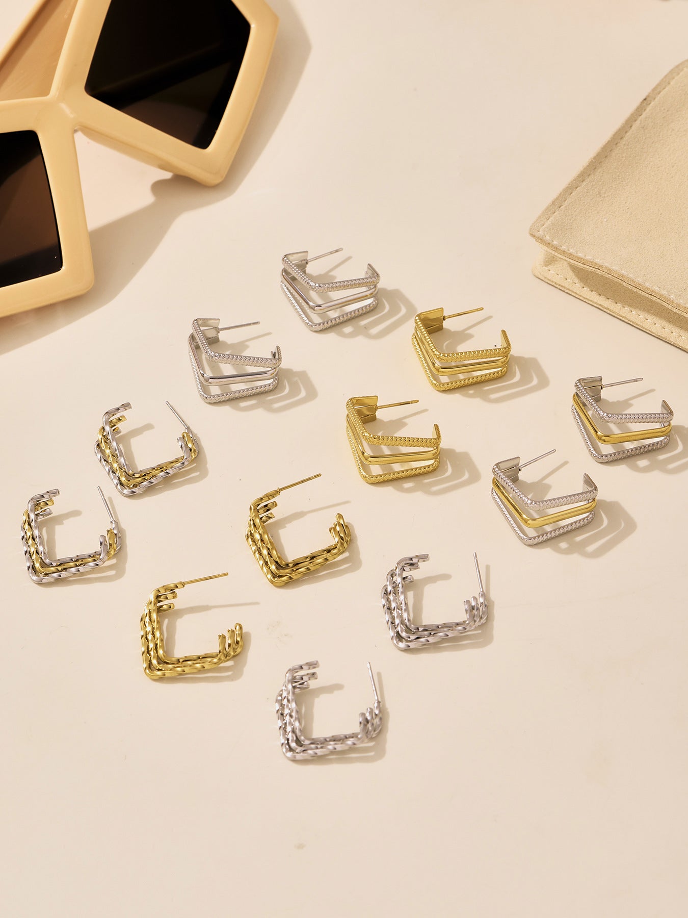 Planderful Women C Shape Stainless Steel Earrings GoldPlated