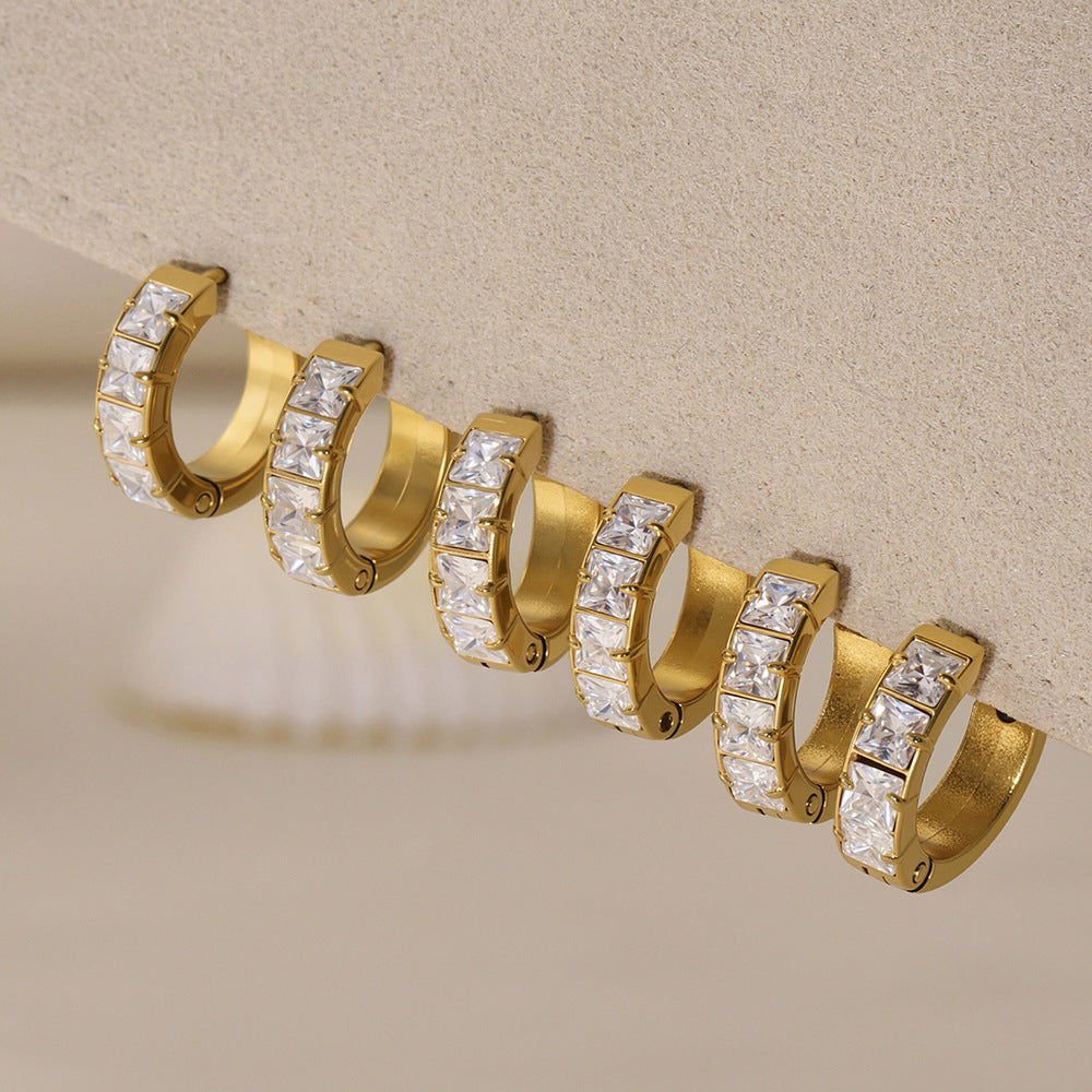 Planderful Zircon Circle Earrings Fashion Stainless Steel Women