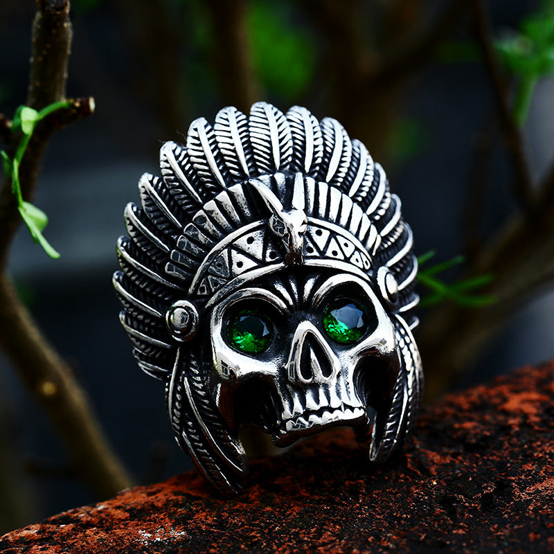 Exaggerated Titanium Steel Skull Pendant for Men - Punk European and American Indian Chief Design