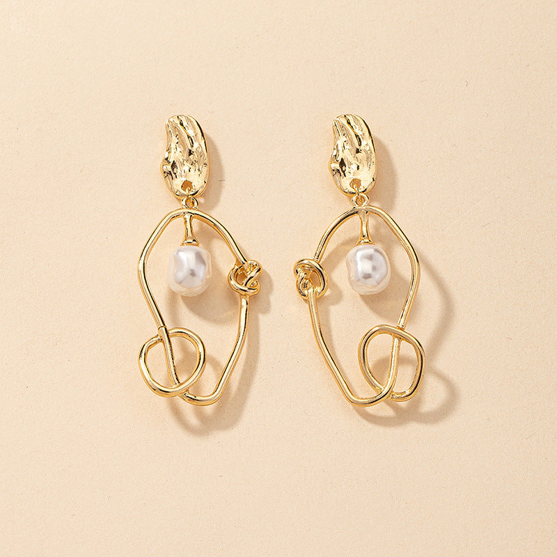 Metallic Geometry Pearl Earrings - Vienna Verve Collection