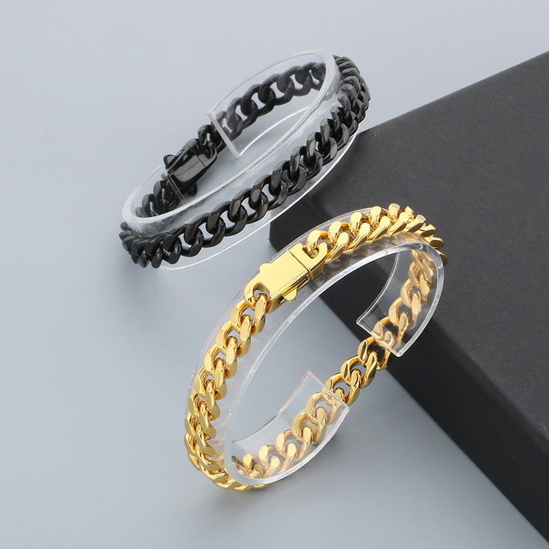 Titanium Steel Cuban Chain Men's Bracelet Polished Four-Sided Grinding Hand Available
