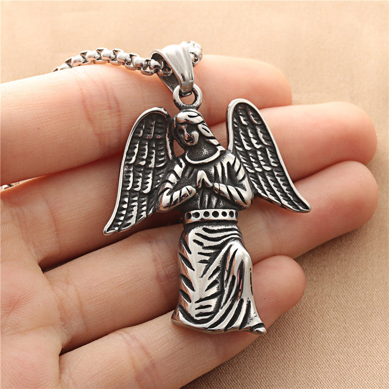 Titanium Steel Angel Wings Pendant Necklace for Men - Retro Punk Style