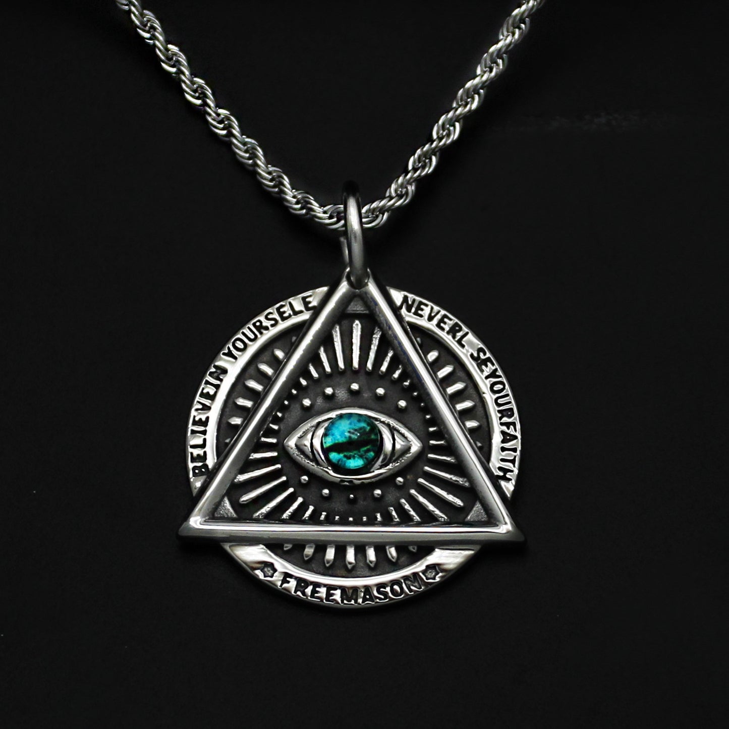 Steel Necklace - Vintage Triangular Devil's Eye Pendant