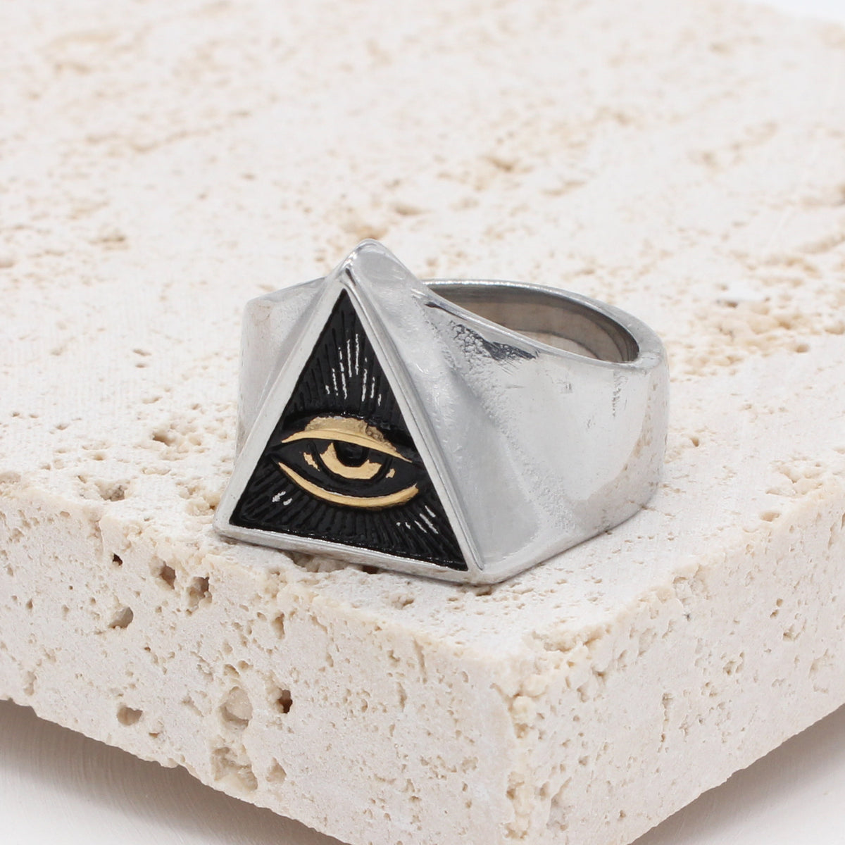 Masonic Triangular Eye Ring Unisex Steel Planderful Everyday Genie Collection Bold Vintage Statement