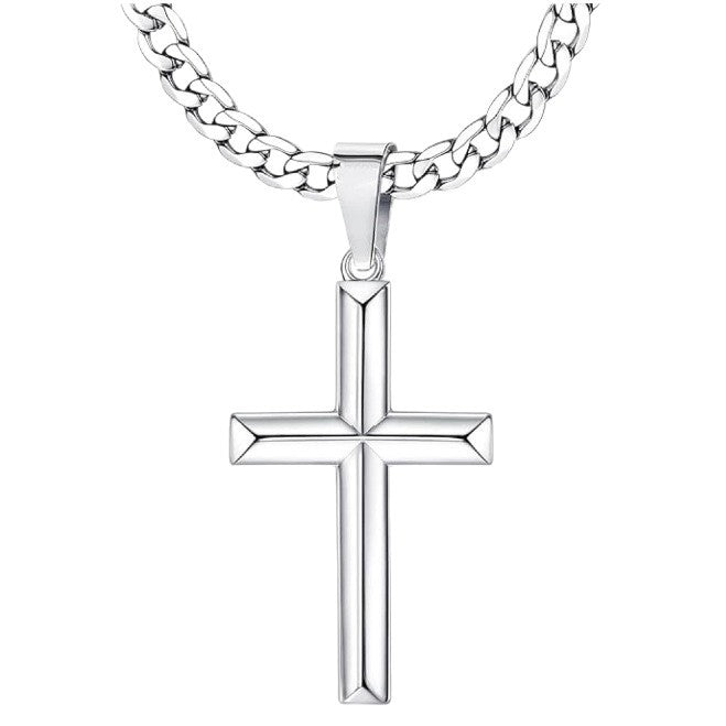 1. Planderful Cross Pendant Necklace Stainless Steel Unisex Cuban Chain Gift For Him And Her