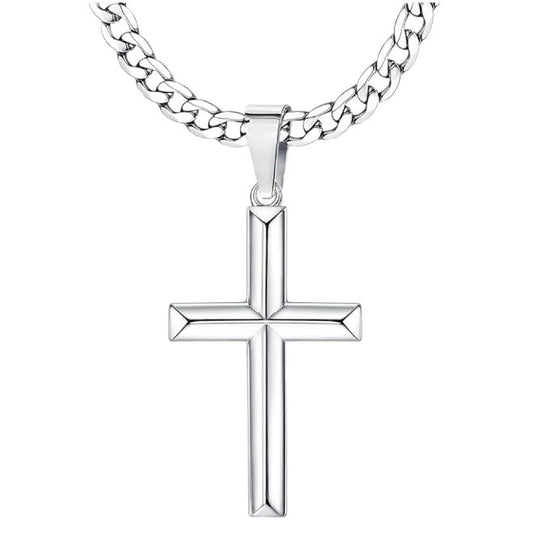 1. Planderful Cross Pendant Necklace Stainless Steel Unisex Cuban Chain Gift For Him And Her
