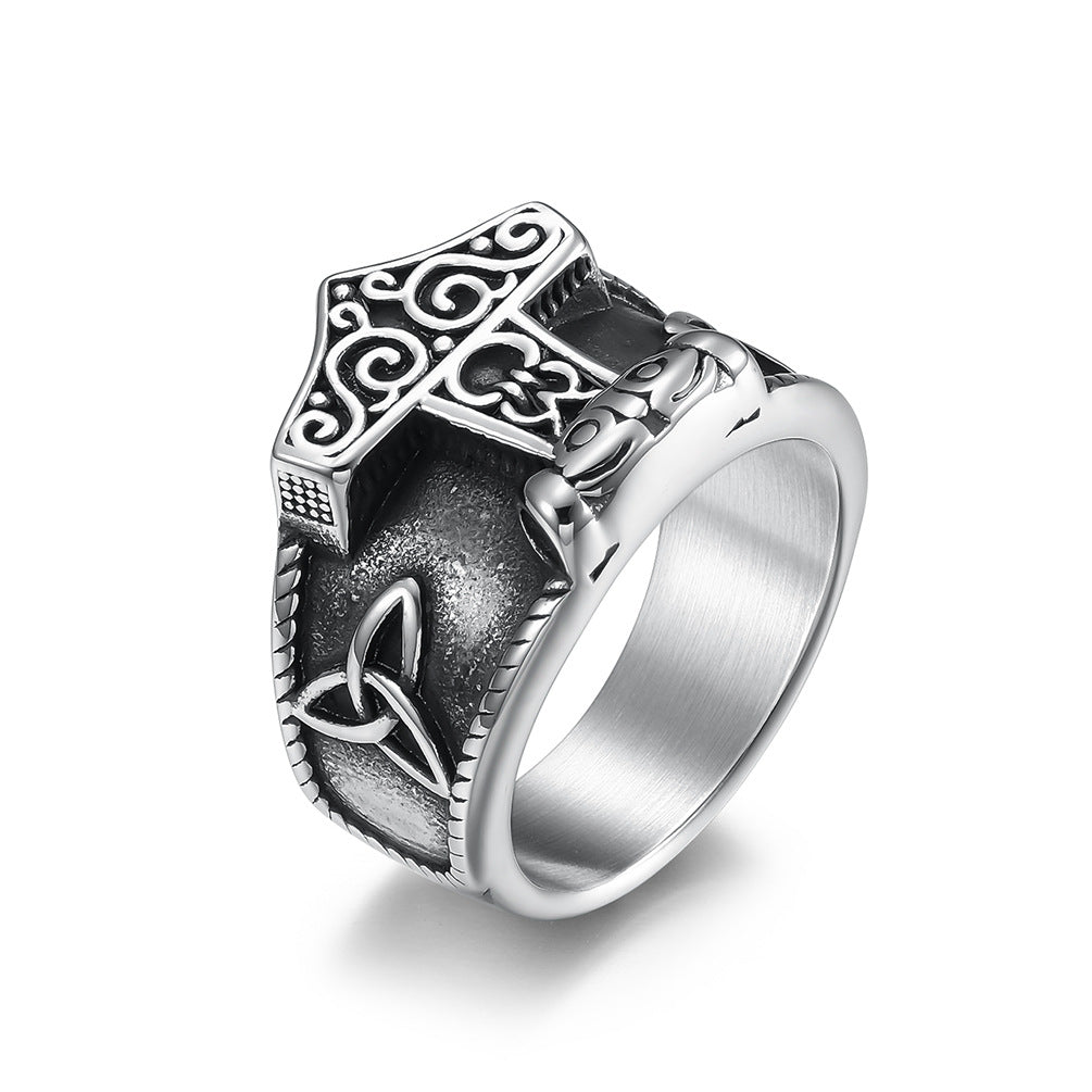 Planderful Titanium Steel Ring For Men Nordic Viking Quake Pirate Anchor Design Durable Everyday Jewelry