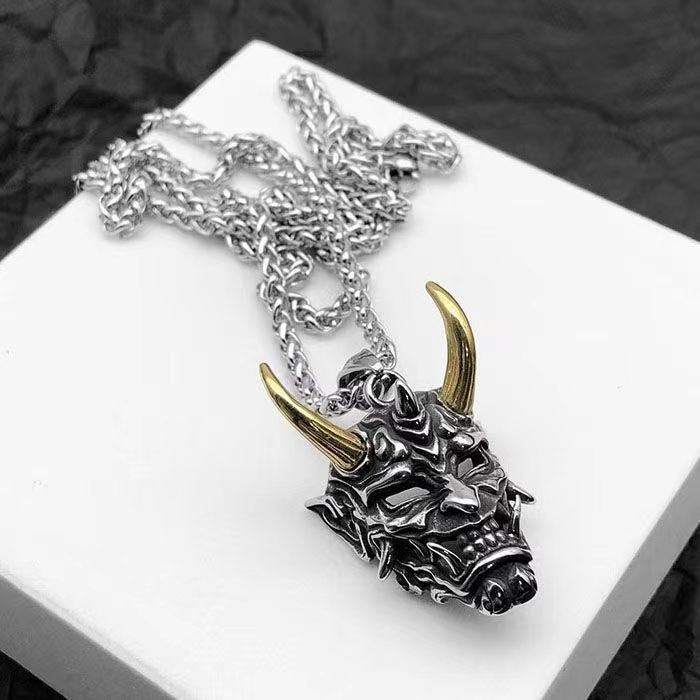 Longhorn Prajna Mask Titanium Steel Pendant Necklace