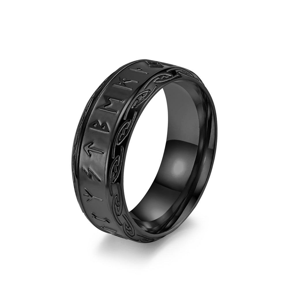 Vintage Nordic Viking Text Titanium Steel Ring for Men