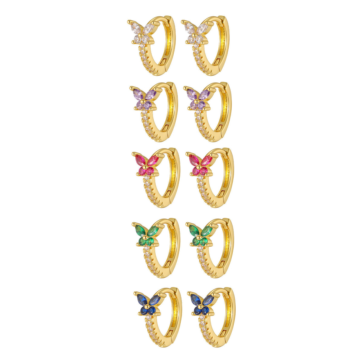 Floral Cat Zircon Earrings — Four Designs, Five Stone Colors
