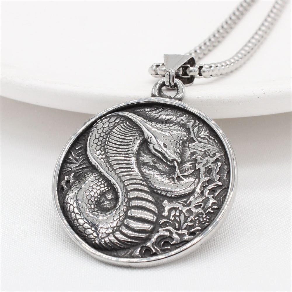 Planderful Cobra Pendant Necklace Titanium Steel Unisex Retro Style Statement Jewelry For Men And Women