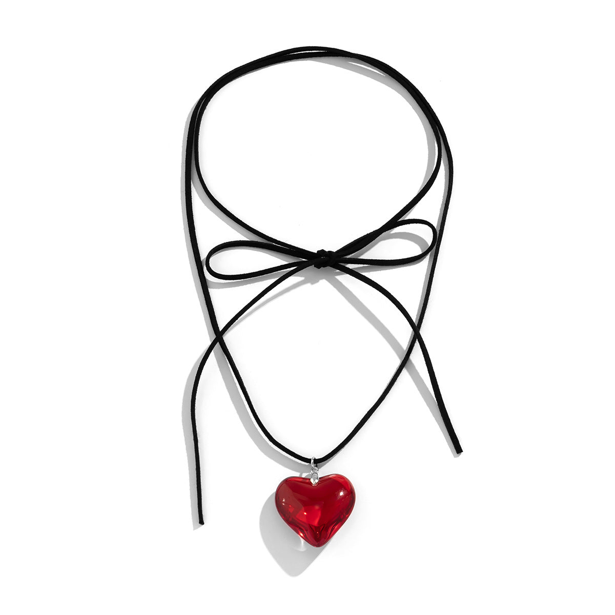 Exaggerated Heart-shaped Pendant Necklace with Tassel Detail, Boho Chic Flannel Long Necklace