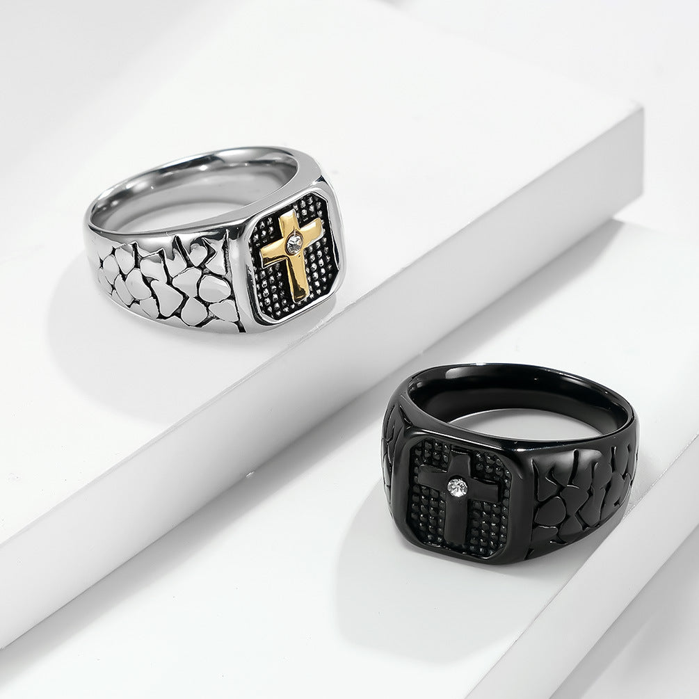 Retro Cross Men's Titanium Steel Ring Wholesale Supply