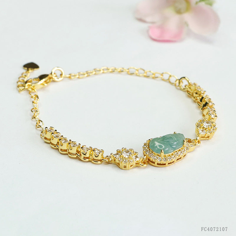 Blue Water Jadeite Pixiu Pavé-Style Bracelet