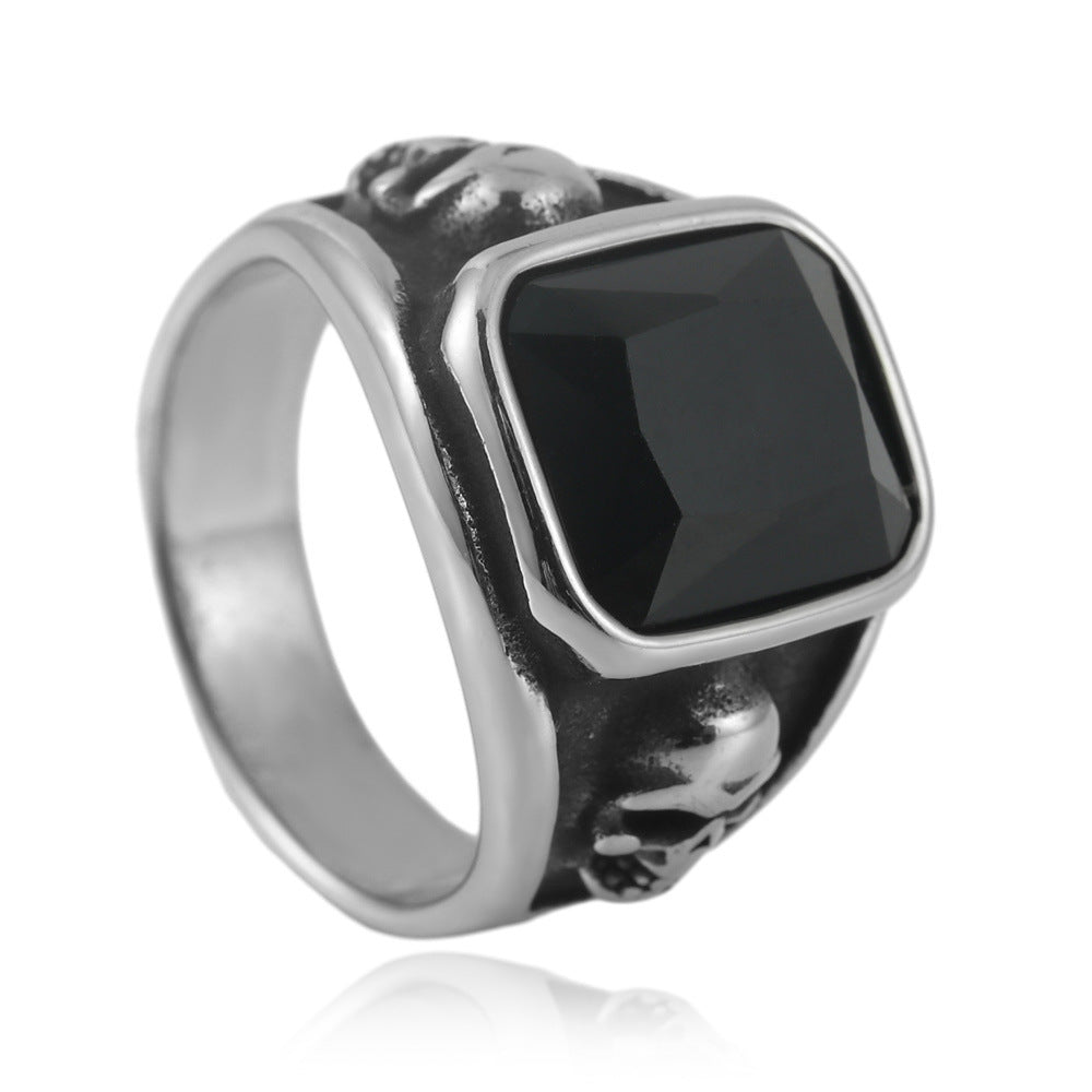 Planderful Titanium Steel Ring Multi Colored Stone Unisex Bold Statement For Men