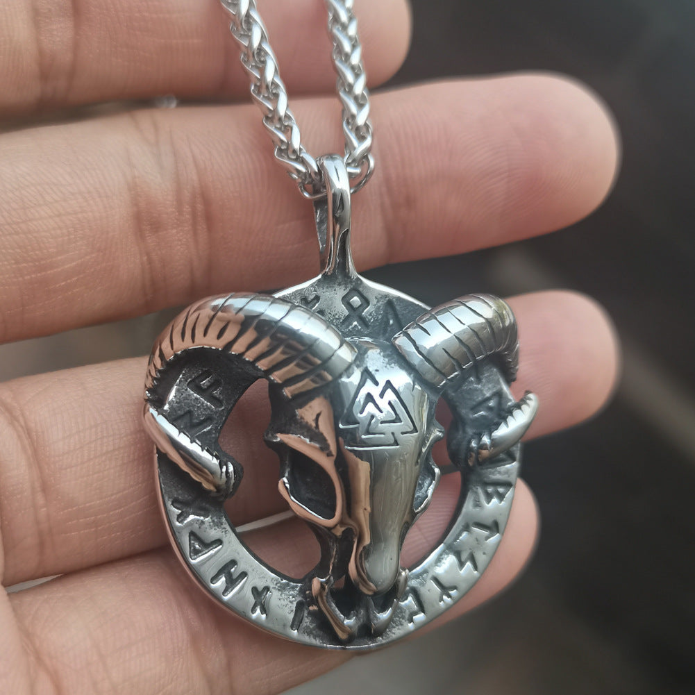 Nordic Viking Odin Lunavan Titanium Steel Sheep Rune Necklace