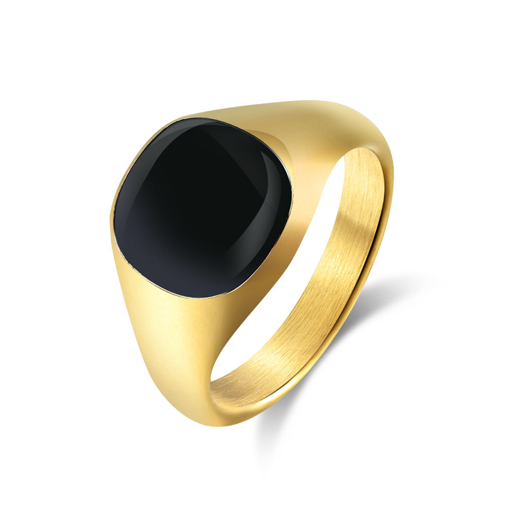 Titanium Steel Oil Drop Black Seal Ring for Men and Women