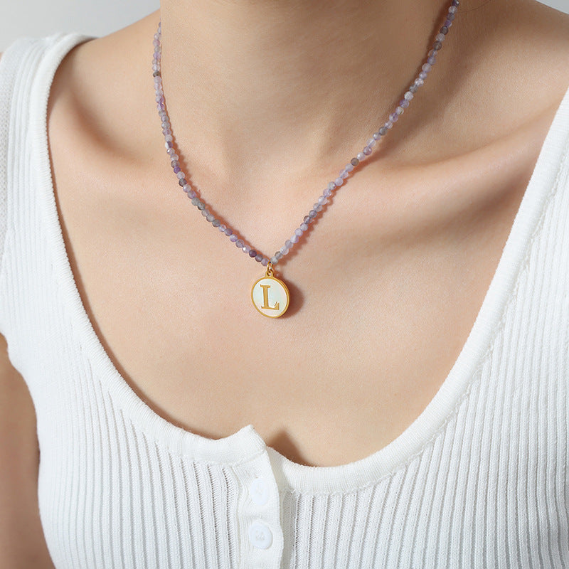 Luxurious Titanium Gold-Plated Mother-of-Pearl Pendant Necklace with Zircon Details