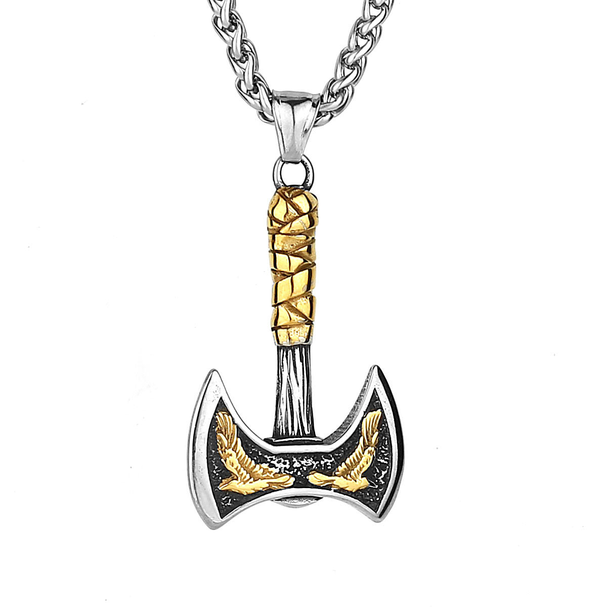 Viking DoubleHeaded Axe Pendant Premium Titanium Steel Necklace By Planderful Everyday Genie For Men
