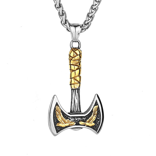 Viking DoubleHeaded Axe Pendant Premium Titanium Steel Necklace By Planderful Everyday Genie For Men